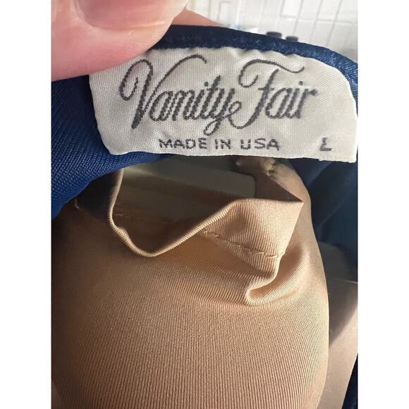 Vintage SZ L Vanity Fair Nylon Slip Dress Babydoll Chemise Nightgown Navy Blue - Picture 6 of 8